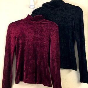 Theory Velvet Mock Neck Turtleneck Bundle Small Black Burgundy Stretch